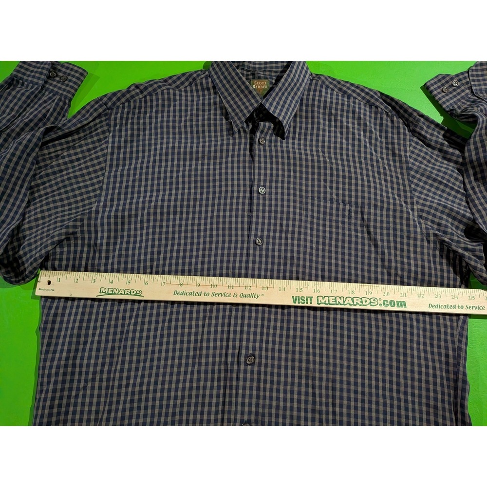 Scott Barber Button Down Shirt Long Sleeve Plaid Check Large Blue Green Tencel - Picture 5 of 8